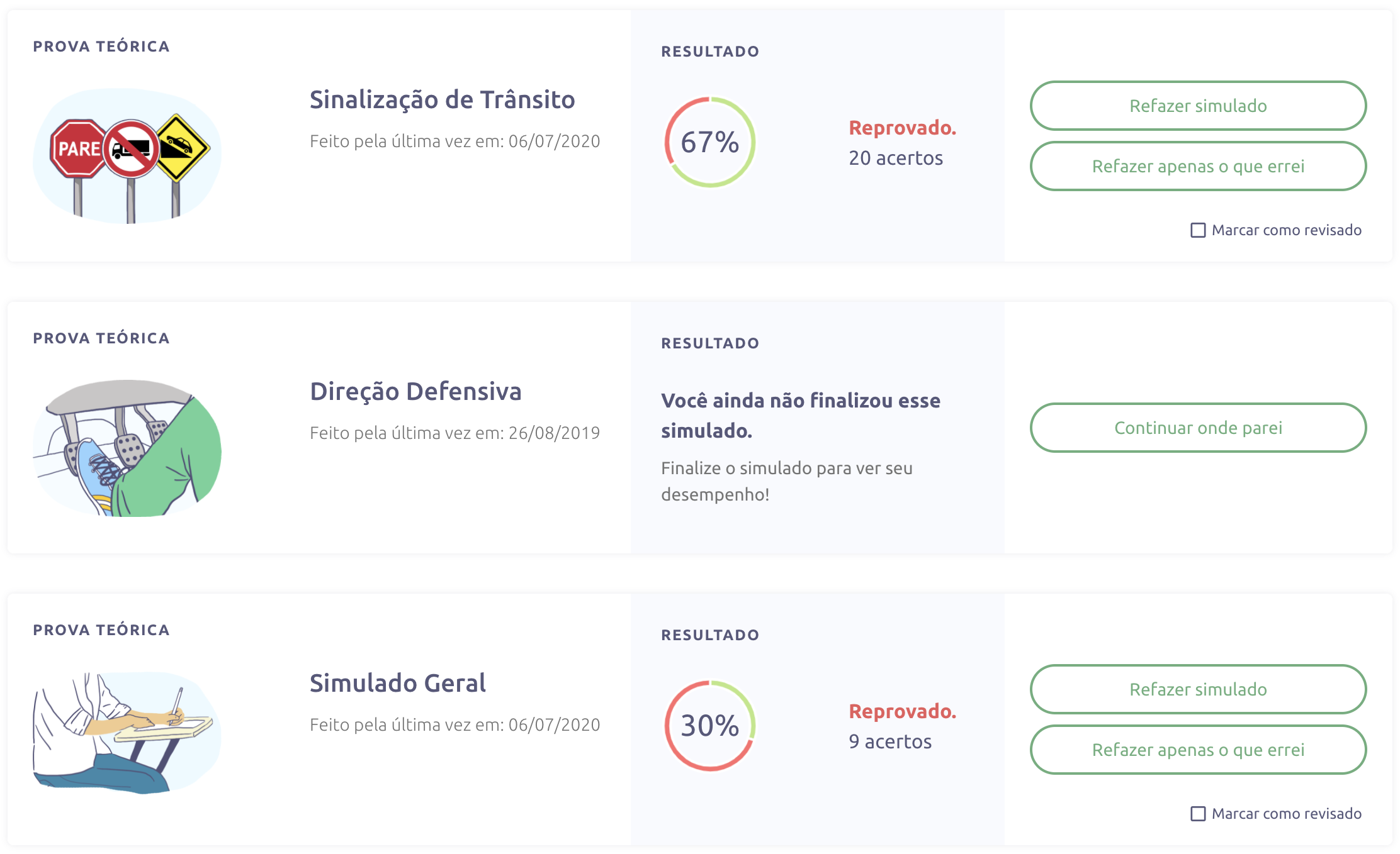 Simulado detran desempenho matérias